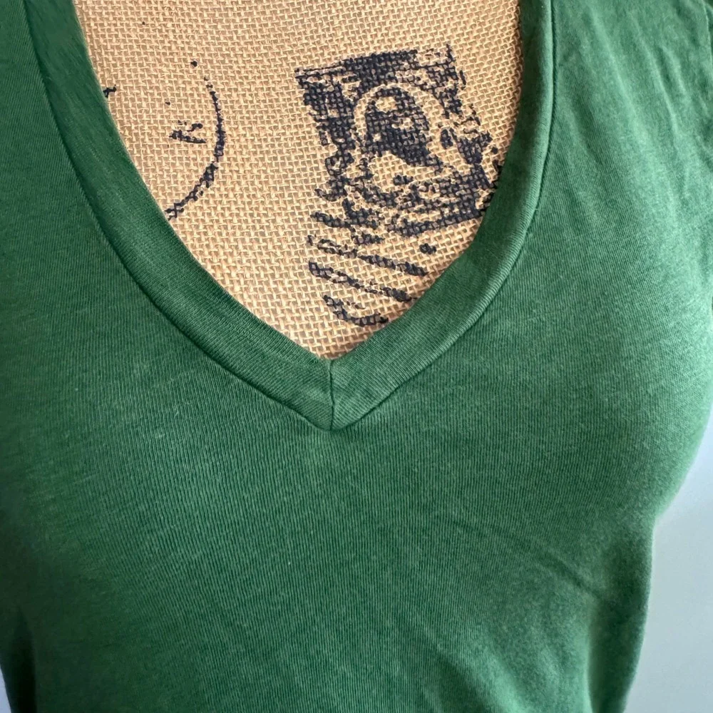 J. Crew Featherweight Slub Cotton V-Neck T-Shirt Green Womens Small Short Sleeve